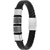 Lucardi Heren Armband met gevlochten zwart leer - Leer - Armband - Vaderdag Cadeautje - 19 cm - Zwart