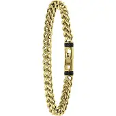 Lucardi Heren Goldplated armband breed met gourmetschakel - Staal - Armband - Vaderdag Cadeautje - 19 cm - Goudkleurig