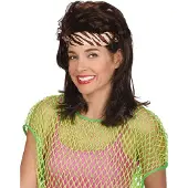Metamorph Jaren 80 pruik met gestreepte hoofdband
