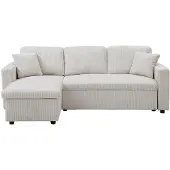 Vente-unique Converteerbare drie- en tweezitshoekbank in beige ribfluweel GAZUR