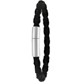 Lucardi Heren Armband zwart - Leer - Armband - Vaderdag Cadeautje - 19 cm - Zilverkleurig