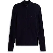 Tommy Hilfiger trui navy half zip grof gebreid