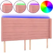 vidaXL Hoofdbord LED 203x16x118/128 cm fluweel roze