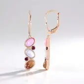 Cavill - Oorbellen 925 Sterling Zilver - 18K Roségoud Verguld - Ovale Maansteen Cabochon 3,42 Ct - Roze & Wit - Rhodoliet & Opaal - Elegant 36 mm