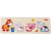 Haba Puzzel - Hout - 4 Bakstenen - Dierbaby's op de boerderij - - OneSize - Puzzels