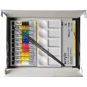 Winsor & Newton 2190615 Galeria Acrylverf Set Essentials 14-delig – 10x12ml + Penselen + A4 Acrylblok & Palet