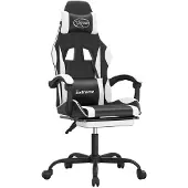 vidaXL Gaming stoel met voetsteun, draaibaar, zwart en wit, kunstleer