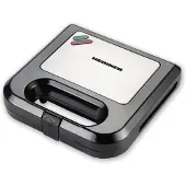 Heinner Sandwichmaker – 750 W – 2 Sandwiches – Antiaanbakplaten – Power- en Ready-indicatielampjes – Vergrendelbare Handgreep – Zwart/RVS