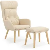 vidaXL Relaxstoel met voetenbank stof crèmekleurig