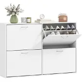 HOMCOM - Opklapbare schoenenkast - Hout - 120x24x81cm - Wit