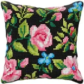 Kanex Kussenpakket Flowers black borduurpakket -