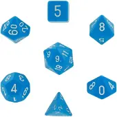 Chessex Opaque Lichtblauw wit Polydice Dobbelsteen Set 7 stuks.