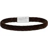 Lucardi Stalen herenarmband gevlochten leer donker bruin