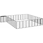 vidaXL Hondenkennel 42 panelen 50x100 cm gepoedercoat staal zwart