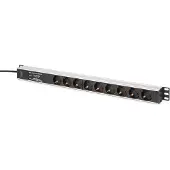 Digitus DN-95438 19 inch 19inch-patchkast Geaarde contactdoos Incl. 2 metalen houders, Overspanningsbescherming Zilver, Zwart