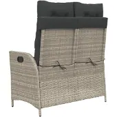 vidaXL Tuinbankje verstelbaar met kussens poly rattan lichtgrijs
