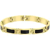 Lucardi Heren Armband schakel zwarte details - Staal - Armband - Vaderdag Cadeautje - 20 cm - Goudkleurig