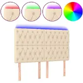 vidaXL Hoofdbord LED 160x7x118/128 cm stof crèmekleurig