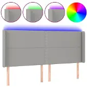 vidaXL Hoofdbord LED 203x16x118/128 cm stof lichtgrijs
