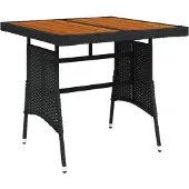 vidaXL Tuintafel, zwart, 70x70x72 cm, polyrotan en massief acaciahout