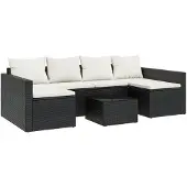 vidaXL 2-delige loungeset voor de tuin met kussens, zwart, van polyrotan