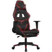 vidaXL Gaming stoel met massagefunctie en voetsteun, zwart, wijnrood, kunstleer