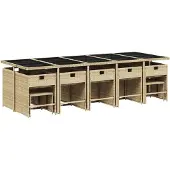 vidaXL 15-delige Tuinset met kussens poly rattan beige