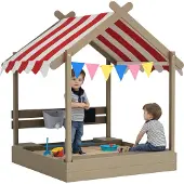 Outsunny -Sandkasten-Tannenholz-124L x 116B x 146H cm-Grau