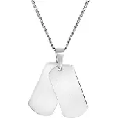 Lucardi Heren Ketting met dubbele plaathanger - Staal - Ketting - Vaderdag Cadeautje - 55 cm - Zilverkleurig