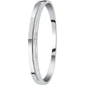 Lucardi Dames armband bangle 2rij wit kristal - Staal - Bangle - Cadeau - Stijlvol - Zilverkleurig
