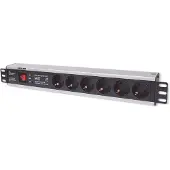 Intellinet 713962 19 inch Stekkerdoos voor patchkast 1.5 HE Geaarde contactdoos Overspanningsbescherming Zwart