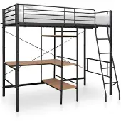 vidaXL Stapelbedframe met tafel metaal grijs 90x200 cm