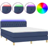 vidaXL Boxspringbed met matras en blauwe LED-verlichting, 140x200 cm, gestoffeerd