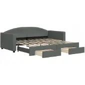 vidaXL Slaapbank onderschuifbed en lades 90x190 cm stof donkergrijs