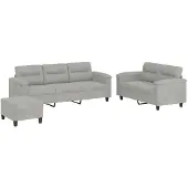 vidaXL 3-delige Loungeset met kussens microvezelstof lichtgrijs