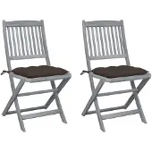 vidaXL Set van 2 klapstoelen met kussens, gemaakt van massief acaciahout.
