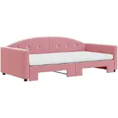 vidaXL Slaapbank onderschuifbed en matrassen 100x200 cm fluweel roze