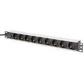 Digitus DN-95437 19 inch 19inch-patchkast Geaarde contactdoos Incl. 2 metalen houders, Overstroombeveiliging Zilver, Zwart