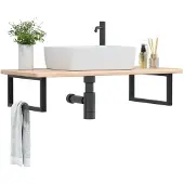 vidaXL Badkamer wandschap staal en massief eikenhout