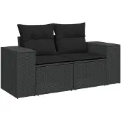 vidaXL 5-delige Loungeset met kussens poly rattan zwart