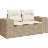 vidaXL 4-delige Loungeset met kussens poly rattan beige