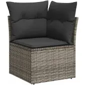 vidaXL Tuinhoekbank met kussens poly rattan grijs