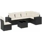 vidaXL 7-delige tuinmeubelset met kussens, zwart, polyrotan