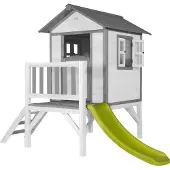 Axi Beach Lodge XL Speelhuis op palen en groene Glijbaan | Speelhuisje voor de tuin / buiten in grijs & wit van FSC hout | Speeltoestel voor kinderen