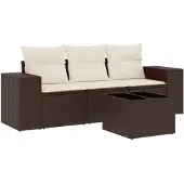 vidaXL 4-delige Loungeset met kussens poly rattan bruin