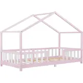 En.casa Kinderbed "Treviolo" met huiselijke uitstraling, voorzien van valbeveiliging. Gemaakt van dennenhout, afmetingen 90 x 200 cm. Kleur: roze/wit