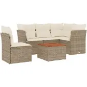vidaXL 6-delige tuinmeubelset met kussens, beige, polyrotan