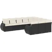 vidaXL 10-delige Loungeset met kussens poly rattan zwart