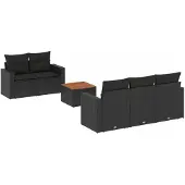 vidaXL 6-delige tuinmeubelset met kussens, zwart, polyrotan