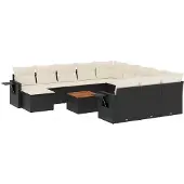 vidaXL 13-delige tuinmeubelset met kussens, zwart, polyrotan